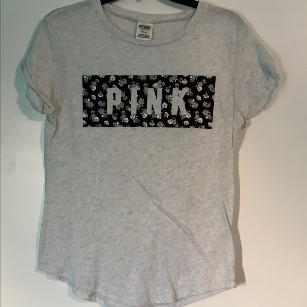 Gray brand pink shirt with flower designs